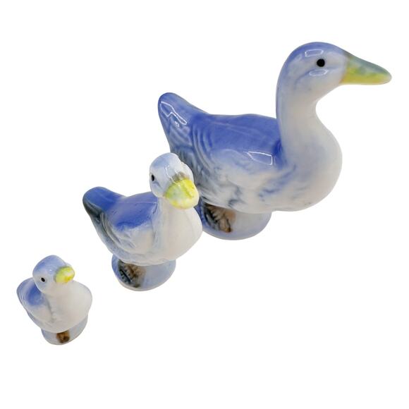 Unknown Other - Mini Bone China Duck Family Figurines Porcelain Blue Ducks Geese Hand Painted